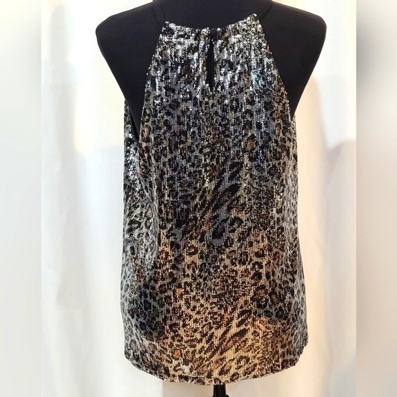 I.N.C. Animal Print Sequined Halter Top - Size L - Picture 6 of 11